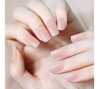 Acrylic French Nude Collection, 24Pcs French False Nails Short, Gradient White Pink Press on Nails with Manicure Stick, 12 Sizes Fake Nails, Medium Square Acrylic False Nails for Women Girls Nails Art