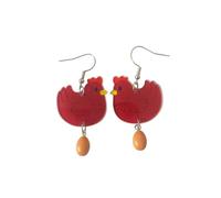 Acrylic Funny Cartoon Chicken & Egg Dangle Earrings Unique Weird Hen Lay Egg Earrings Holiday Party Jewelry, S, Zinc, No Gemstone