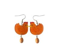 Acrylic Funny Cartoon Chicken & Egg Dangle Earrings Unique Weird Hen Lay Egg Earrings Holiday Party Jewelry, S, Zinc, No Gemstone