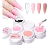 Acrylic Gel Nail Polish Set - 4pc UV Cover Solid Builder Gel, French Tender Pink, Clear Base - 4 Basic Colors for Nail Repair