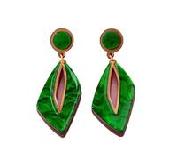 Acrylic Geometric-shaped Earrings, with Emerald-dyed Wave Patterns in a Hollow Design, and Rhombus-round Geometric Creative Drop Earrings. Perfect for Fashionable Women to Wear