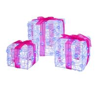Acrylic Gift Box with 60 LEDs, Set of 3, Blue, 20 x 20 x 20 cm, Christmas Decoration Ornament for Living Room, Window and Advent, Stylish Tree Decoration Figure for Hanging and Decorating