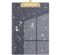 Acrylic Glitter Clipboard with Gold Clip - Sparkly Writing Board for Classroom & Office, A4/Letter Size (Black, A4)