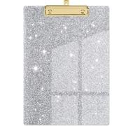 Acrylic Glitter Clipboard with Gold Clip - Sparkly Writing Board for Classroom & Office, A4/Letter Size (Silver, A4)