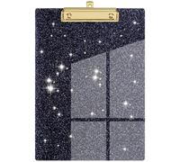 Acrylic Glitter Clipboard with Low Profile Gold Clip - Sparkly Whiteboard for Classroom, School, Office & Home Use - A4/Letter Size, Black