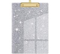 Acrylic Glitter Clipboard with Low Profile Gold Clip - Sparkly Whiteboard for Classroom, School, Office & Home Use - A5/Letter Size, Silver