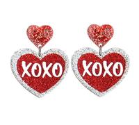 Acrylic Glitter Love Heart Dangle Earrings for Women Lightweight Resin Hot Pink Double Hearts Drop Earrings Valentine's Day Couple Jewelry Gift, Zinc, No Gemstone