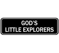 Acrylic God's Little Explorers Sign, for Preschools, Nurseries & Homes, Strong Self-Adhesive, 3x9 inch.