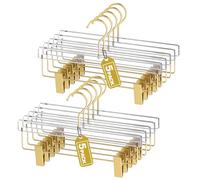 Acrylic Gold Pants Hangers with Adjustable Clips 10 Pack, Non-Slip Skirt Hanger for Women, Heavy Duty Space-Saving Clothes Organizer for Trousers, Coats, Jeans, Adults & Kids