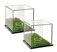 Acrylic Golf Ball Display Box Set Of 2 - Transparent Cube Case With Green Base | Clear Dust-Proof Golf Ball Holder, Durable Acrylic Square Stand For Displaying Collectible Balls, Desk, Office, Or Shel