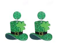 Acrylic Green Dangle Earrings St Patrick's Day Earrings for Women Clover Hat Horseshoe Drop Earrings, Zinc, No Gemstone