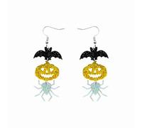 Acrylic Halloween Earrings Bat Pumpkin Ghost Spiderweb Black Skull Bat Drop Dangle Earrings for Women Fun Cute Spooky Halloween Holiday Costume Jewelry, mid, Zircon, No Gemstone
