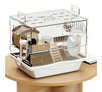 Acrylic Hamster Cage - Multi-Level Living Space, Clear Panel Construction, Wheeled Bottle Holder Included, Secure & Ventilated Design | Small Animals
