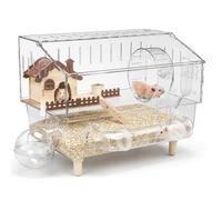 Acrylic Hamster Cage with All Accessories,45 * 28 * 34cm Large 2-Layer Gerbil Cages with Full Transparent Viewing Top Open Dwarf Hamster Cage with Ø17cm Wheel,Hamster House Enclosure (Little House)