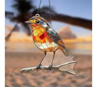 Acrylic Hanging Garden Suncatcher Robin on Branch 20cm Tall on a Metal Chain - Double Sided