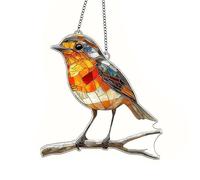 Acrylic Hanging Garden Suncatcher Robin On Branch, Beautiful Bird Acrylic Living Rooms, Double Sided Metal Courtyard Pendant, Garden Hanging Ornaments, For Holiday Scene Decoration Pendant Gift(20cm)