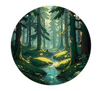 Acrylic Hanging Pendant for Home Decoration, Acrylic Ornament for New Year, Round Enchanted Wilderness Fantasy on Dark Green Pendant Wall Art Ideal for Winter Decor, Birthday, Festive Setups, 8×8in
