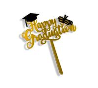 Acrylic Happy Graduation Cake Topper with Black Hat Degree Gold Letters Party Decoration Design Idea