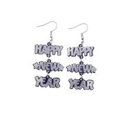 Acrylic Happy New Year Earrings Shiny Glitter New Year's Eve Champagne Bottle Wine Glass Earrings English Letters Earrings for Women Holiday Jewelry Gifts, Zinc, No Gemstone