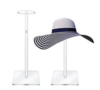 Acrylic Hat Stand and Wig Display Rack, 2pcs 17" Clear Hat Stands for Display, Adjustable Height Hat Holder, Square Barbell Base Display, Hat Rack Stand for Display Jewelry Watch Helmets