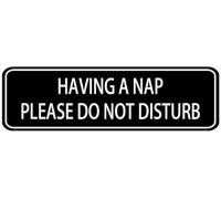 Acrylic Having A Nap_ Please Do Not Disturb Sign, Strong Self-Adhesive with White Letters on Black,for Office, Business, Residential, Home Outdoor Doors, Black Background with White Text, 3x9 inches.