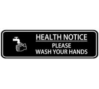 Acrylic Health Notice_ Please Wash Your Hands Sign, Strong Self-Adhesive with White Letters on Black, 3x9 inch.