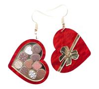 Acrylic Heart Gift Box Valentines Dangle Earrings for Women Girls Retro Chocolate Cookie Ice Cream Love Heart Shaped Dangling Fish Hook Studs Engagement Promise Earring Jewelry