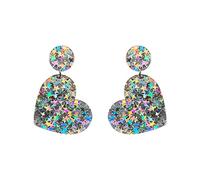 Acrylic Heart Glitter Sequins Drop Dangle Earrings Colorful Big Love Heart Statement Dangling Earring Studs Sparkling Jewelry for Women Girls Girlfriend Gifts Valentine's Day