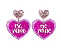 Acrylic Heart Love Words Dangle Earrings Glitter Pink Red Sweet Love Drop Earrings Valentine’s Day Jewelry Gifts for Women Couple, S, Acrylic, No Gemstone