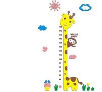 Acrylic Height Chart Wall Sticker for Kids Room, Giraffe and Monkey Design Measuring Tape Decor for Children's Bedroom, Yellow and Brown, 180cm Tall