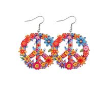 Acrylic Hippie Peace Drop Earring 70S 80S Peace Sign Dangle Earring for Women Halloween Party Jewelry, Acrylic, no gem