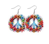 Acrylic Hippie Peace Drop Earring 70S 80S Peace Sign Dangle Earring for Women Halloween Party Jewelry, Acrylic, no gem