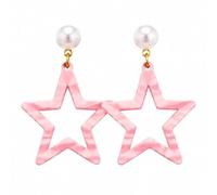 Acrylic Hollow Star Drop Earrings with Faux Pearl Studs, Striped Dopamine Colors for Parties, Festivals, Acrylic, No Gemstone