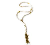 Acrylic Holy death's necklace, rosary style. Collar de la Santa Muerte de acrilico estilo rosario. Grim reaper Y style necklace.