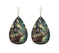 Acrylic Hoop Earrings for Women Dangle Earring Gold Fashion Boho Drop Dangle Earrings Nautical Vintage Sailing Pirate Ship Hypoallergenic 925 Silver Teardrop Earring Jewelry Gift Valentine's Day, One