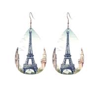 Acrylic Hoop Earrings for Women Dangle Earring Gold Fashion Boho Drop Dangle Earrings Paris Landmarks Pattern Hypoallergenic Silver Teardrop Earring Jewelry Gift Valentine's Day, One Size, No Gemstone