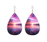 Acrylic Hoop Earrings for Women Dangle Earring Gold Fashion Boho Drop Dangle Earrings Purple sunset on water Hypoallergenic Silver Teardrop Earring Jewelry Gift Valentine's Day, One Size, No Gemstone