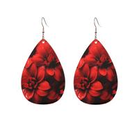 Acrylic Hoop Earrings for Women Dangle Earring Gold Fashion Boho Drop Dangle Earrings Red Flower on Black Hypoallergenic Silver Teardrop Earring Jewelry Gift Valentine's Day, One Size, No Gemstone