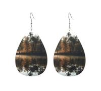 Acrylic Hoop Earrings for Women Dangle Earring Gold Fashion Boho Drop Dangle Earrings Trees Reflection on a Lake Hypoallergenic Silver Teardrop Earring Jewelry Gift Valentine's Day, One Size, No