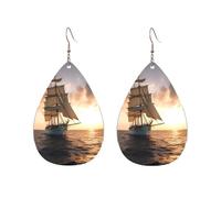 Acrylic Hoop Earrings for Women Dangle Earring Gold Fashion Boho Drop Dangle Earrings White Sailing Ship at Sunset Hypoallergenic Silver Teardrop Earring Jewelry Gift Valentine's Day, One Size, No
