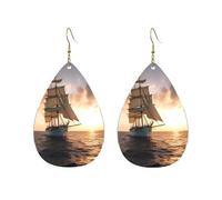 Acrylic Hoop Earrings for Women Dangle Earring Gold Fashion Boho Drop Dangle Earrings White Sailing Ship at Sunset Hypoallergenic Silver Teardrop Earring Jewelry Gift Valentine's Day, One Size, No