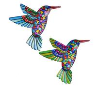 ACRYLIC Hummingbird Wall Decor, 2 Pack ACRYLIC Hummingbird Wall Art Decor, Wrought Iron Colorful Hummingbird Wall Sculptures, Outdoor Garden Fence Ornaments Hanging for Backyard Porch Patio