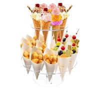 Acrylic Ice Care Transparent Ice Cream Horn with 2 Layers Acrylic Display for Ice Cream Cornets for Fren Cornet Cornet Support in Acrylic Grain Base Support of Ice Cream with 2
