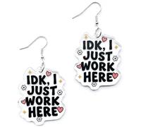 Acrylic IDK I Just Work Here Earrings for Women, Funny Office Dangle Earrings, Clear Novelty Statement Jewelry, Coworker Gift for Workdays and Team Events