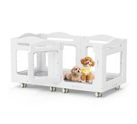 Acrylic Indoor Dog Playpen, Whelping Box with Pet Stroller, Puppy Playpen for Small Medium Pets, Cat Rabbit & Puppies, 6-Panel with Bottom Panel, 8 Wheels, Safe, Sturdy, White