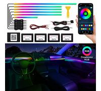 Acrylic Interior Car LED Strip Light with Wireless APP, RGB Dreamcolor 6 in 1 with 175 inches 593 LEDs Fiber Optic Ambient Lighting Kits, 16 Million Colors Sound Active Function Car Neon Lights