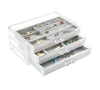 Acrylic Jewelry Box 3 Drawers, Velvet Jewellery Organizer, Earring Rings Necklaces Bracelets Display Case Gift for Women, Girls