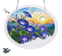 Acrylic Jigsaw Puzzle Sun Catcher, 250th Anniversary America Sun Catchers Jigsaw Puzzle, DIY Suns Catcher Kits with Flower & Flag Design, Independence Day Patriotic Home Decor Gifts (Blue B)