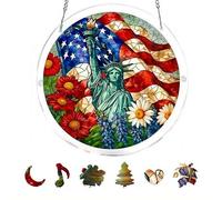 Acrylic Jigsaw Puzzle Sun Catcher, 250th Anniversary America Sun Catchers Jigsaw Puzzle, DIY Suns Catcher Kits with Flower & Flag Design, Independence Day Patriotic Home Decor Gifts (Green G)