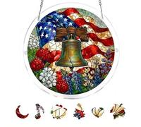 Acrylic Jigsaw Puzzle Sun Catcher, 250th Anniversary America Sun Catchers Jigsaw Puzzle, DIY Suns Catcher Kits with Flower & Flag Design, Independence Day Patriotic Home Decor Gifts (Brown H)